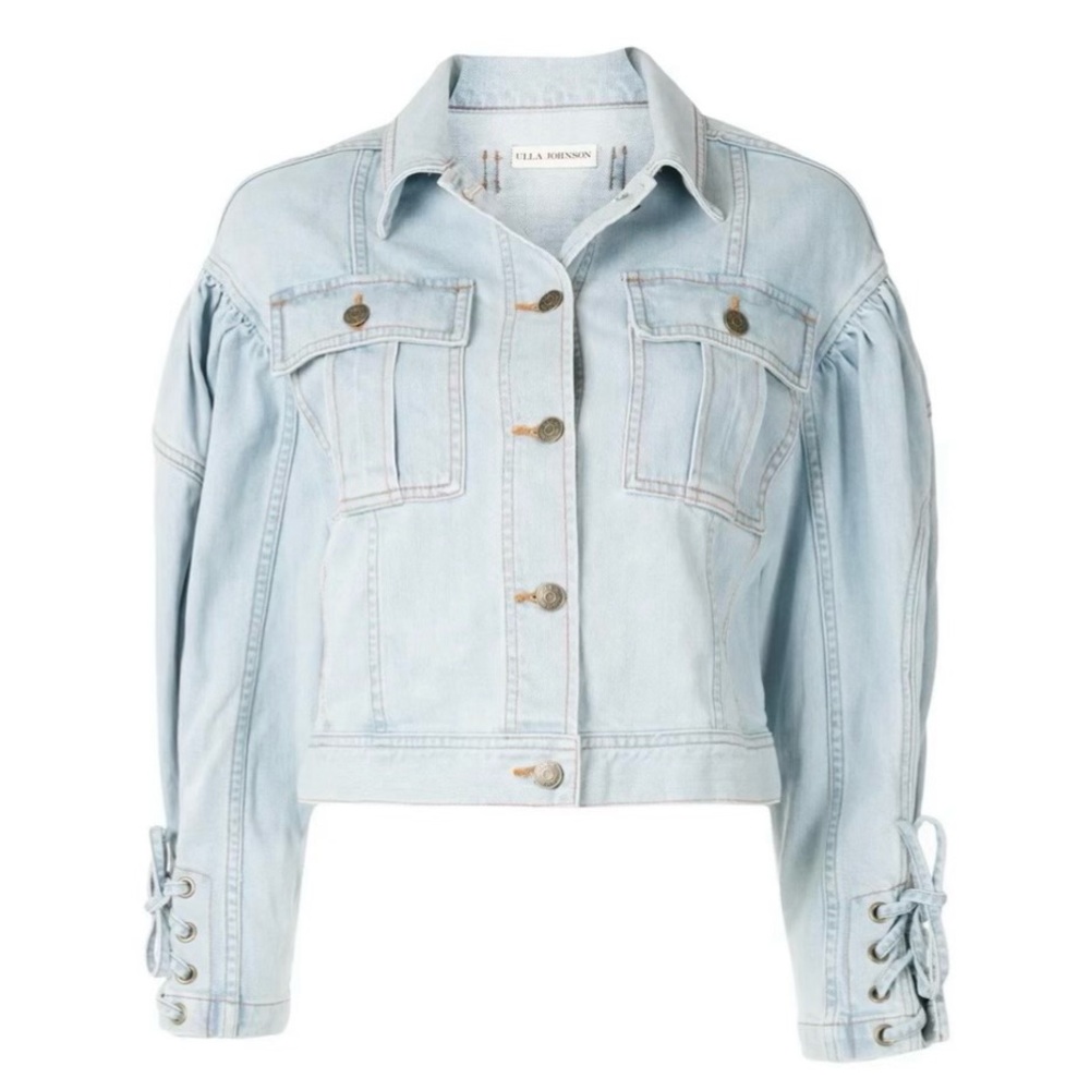 $525 Ulla Johnson Atticus Denim Puff Sleeve Jacket